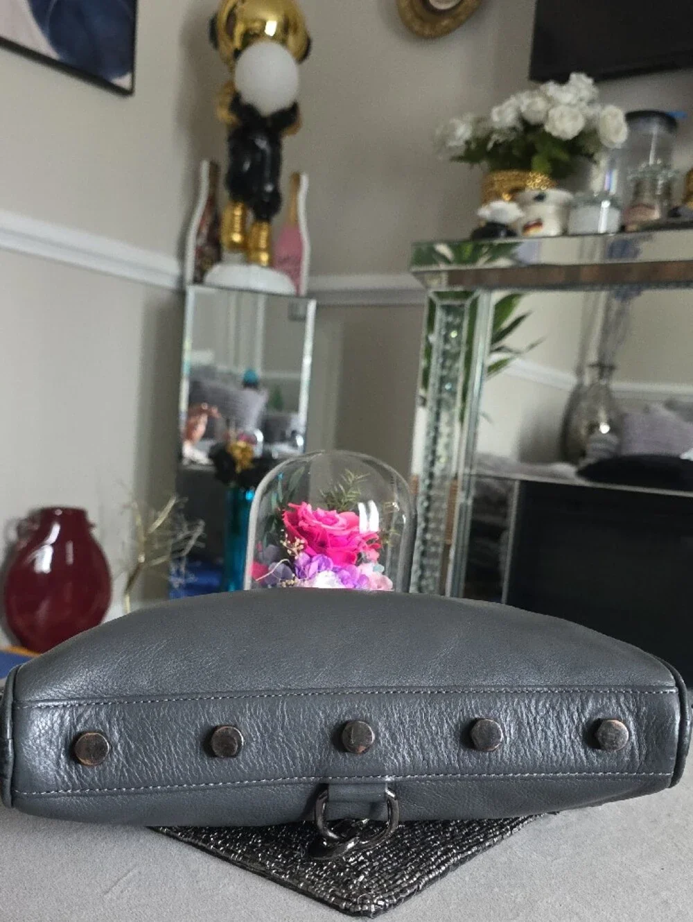 Rebecca Minkoff Black Leather Messenger Bag with Gunmetal Hardware